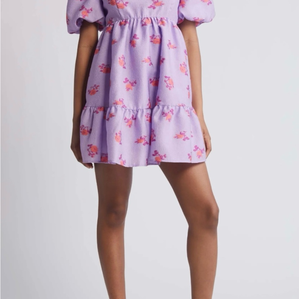 Chelsea28 Purple Puff Sleeve Mini Dress